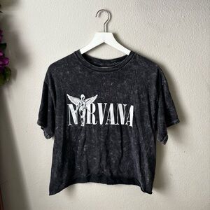 NIRVANA Cropped Acid Wash Oversized Tee Size Large